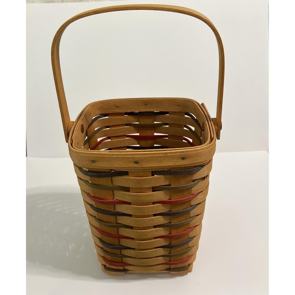 Vintage 1996 Longaberger‎ Large Peg Basket with Moveable Handle Red Green Blue